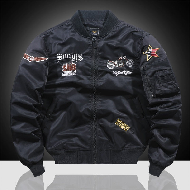 Air Force Pilot Men's Motorcycle Embroidered Baseball Uniform Bomber Jacket