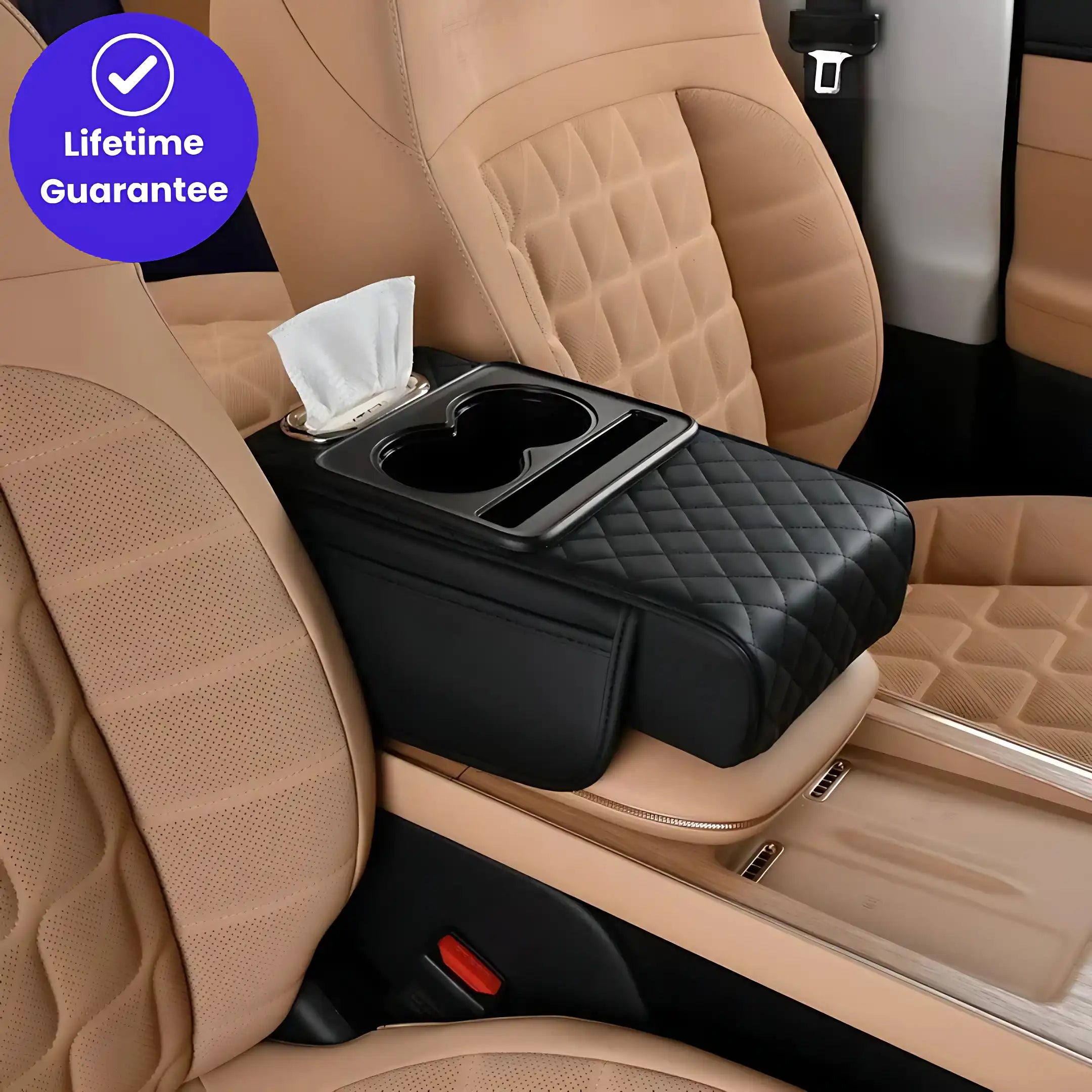 4-in-1 Car Center Console Organizer - Armrest Extender with Cup Holders & Tissue Box Storage