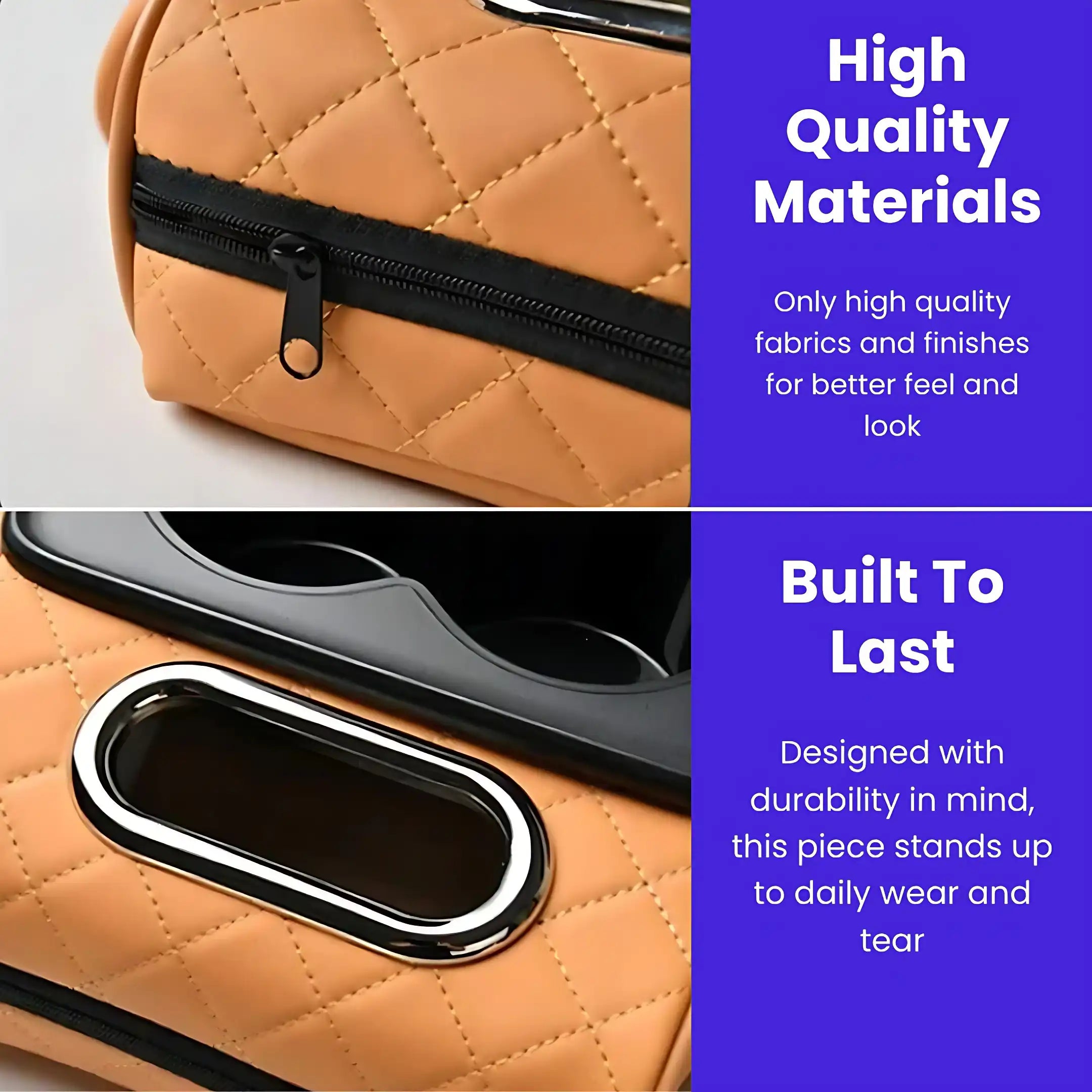 4-in-1 Car Center Console Organizer - Armrest Extender with Cup Holders & Tissue Box Storage