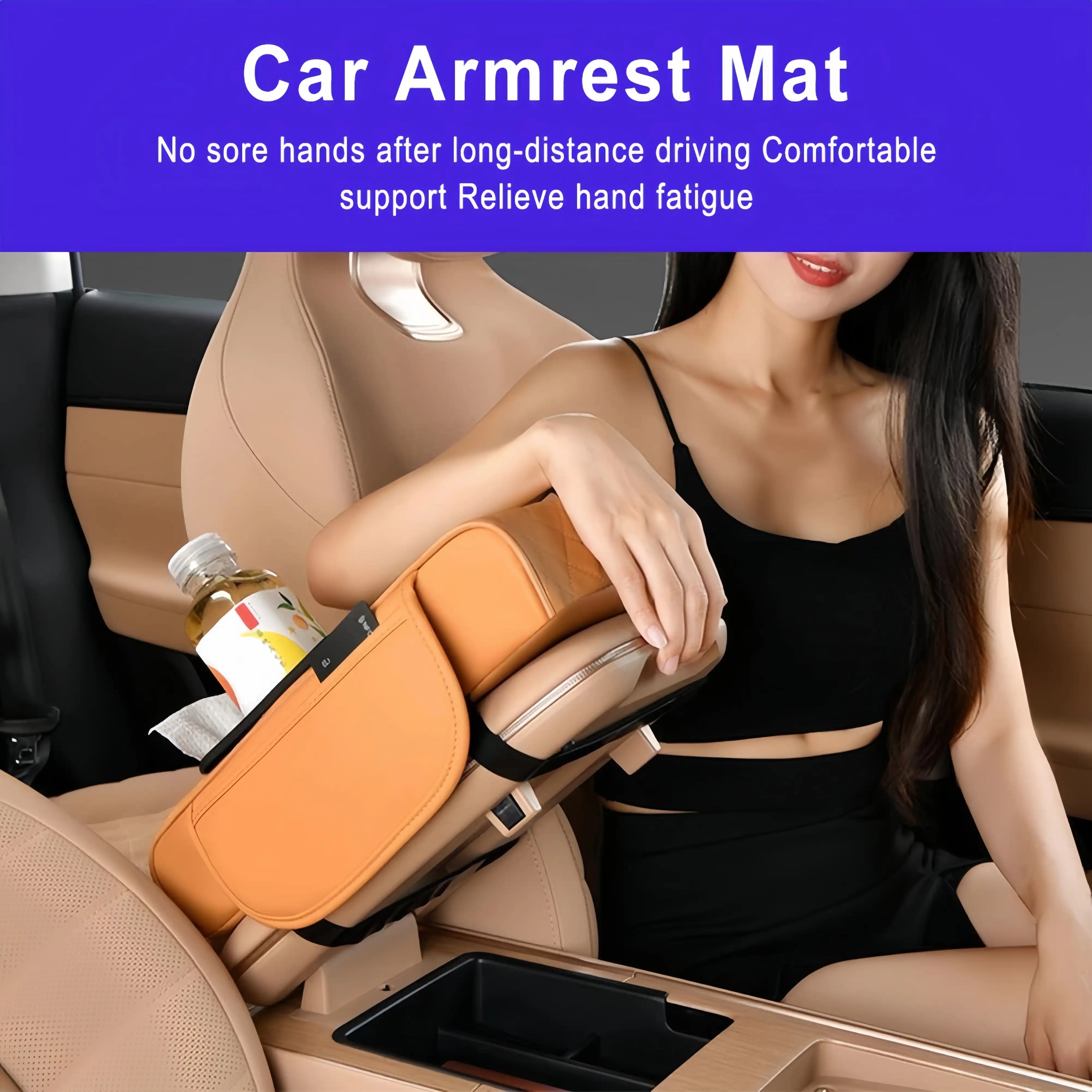 4-in-1 Car Center Console Organizer - Armrest Extender with Cup Holders & Tissue Box Storage