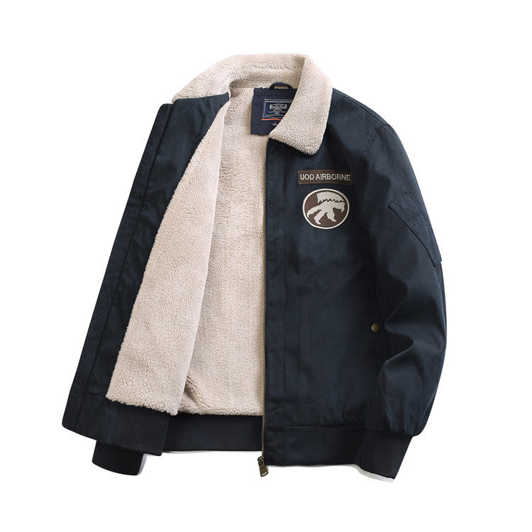 Winter Plush Coat Tooling Retro Bomber Jacket Men's Cotton Clothes
