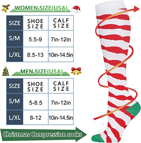 Christmas Socks for Women Men Circulation, Knee High Compression Socks 15-20mmHg for Nurse, Running Athletic