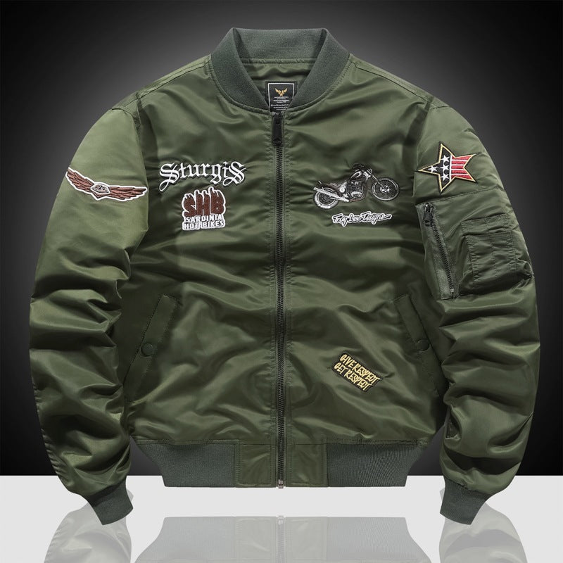 Air Force Pilot Men's Motorcycle Embroidered Baseball Uniform Bomber Jacket
