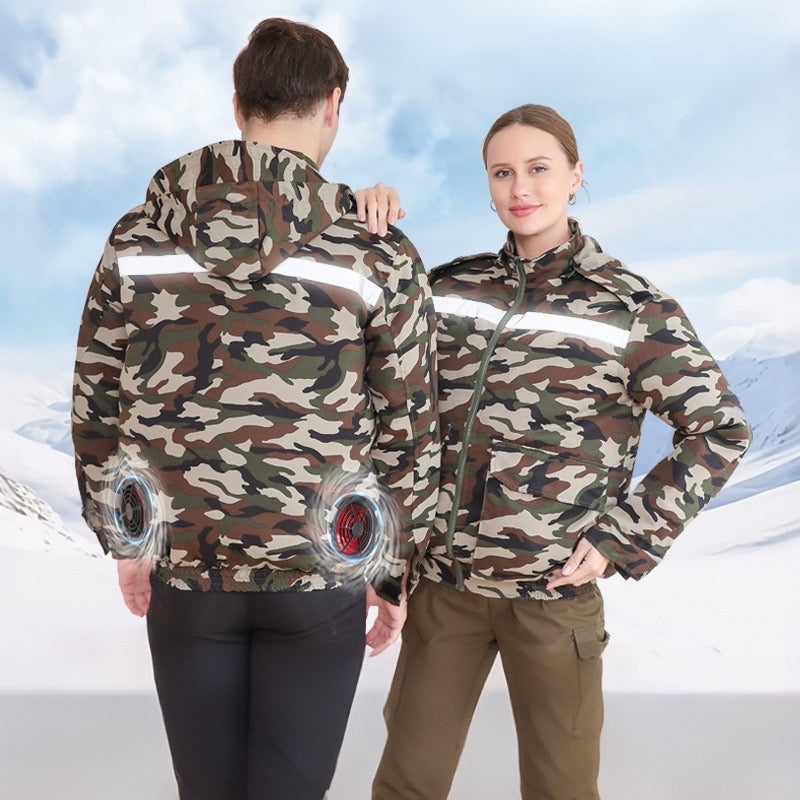 New hooded, removable, outdoor cooling and sun protection clothes with fan