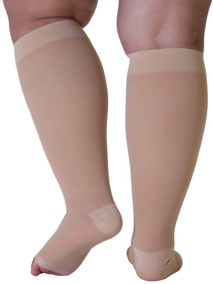 ROYALUCK Plus Size Open Toe Compression Socks 20-30mmHg Knee-Hi Extra Wide Support Stockings（M-5XL）