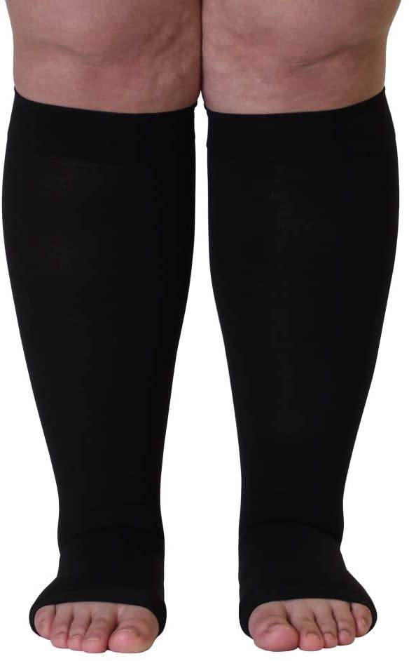 ROYALUCK Plus Size Open Toe Compression Socks 20-30mmHg Knee-Hi Extra Wide Support Stockings（M-5XL）