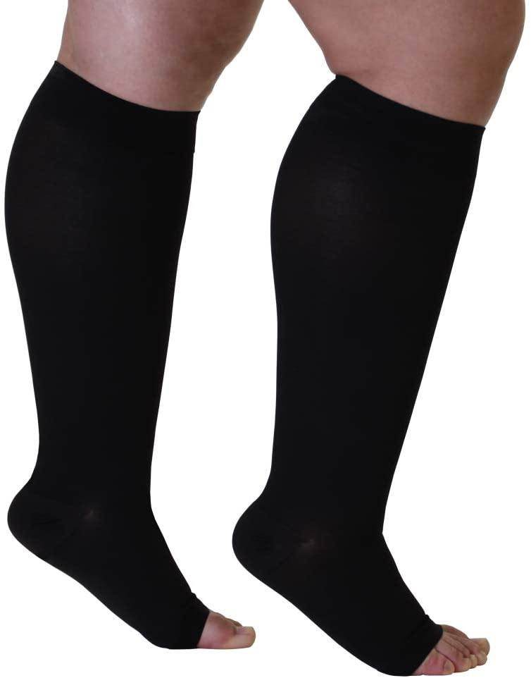 ROYALUCK Plus Size Open Toe Compression Socks 20-30mmHg Knee-Hi Extra Wide Support Stockings（M-5XL）