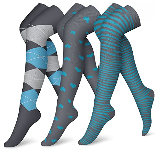 Compression Socks (3 Pairs) Knee High Compression Sock for Women & Men Stockings for Running, Cycling,Athletic