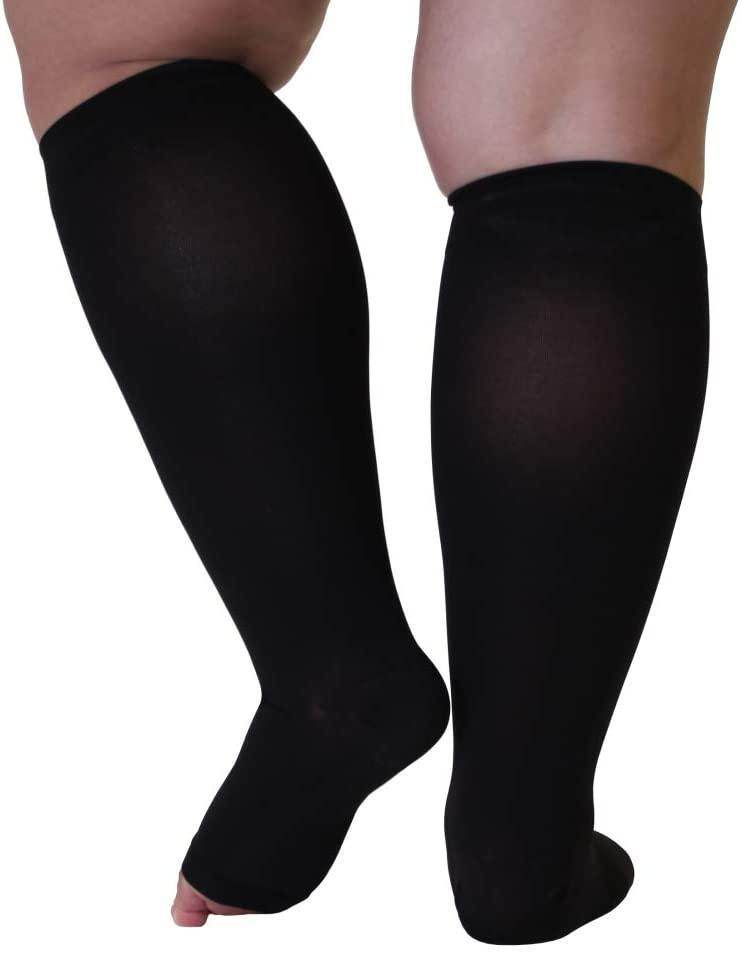 ROYALUCK Plus Size Open Toe Compression Socks 20-30mmHg Knee-Hi Extra Wide Support Stockings（M-5XL）