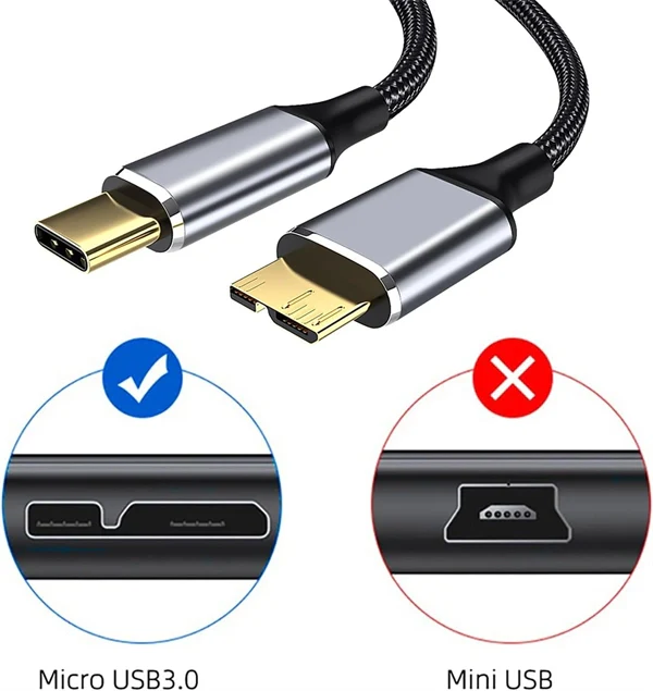 5Gbps USB Type-C to Micro-B Cable – Fast Data Sync & Charging for External Hard Drives