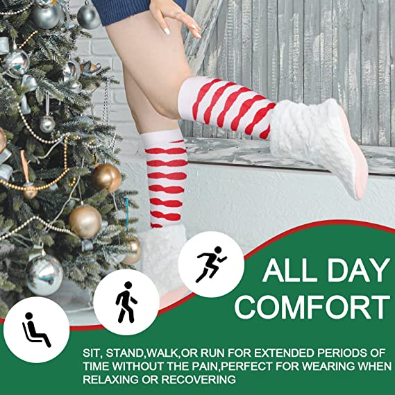 Christmas Socks for Women Men Circulation, Knee High Compression Socks 15-20mmHg for Nurse, Running Athletic
