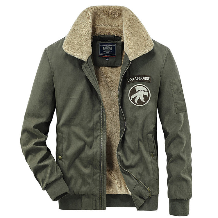 Winter Plush Coat Tooling Retro Bomber Jacket Men's Cotton Clothes