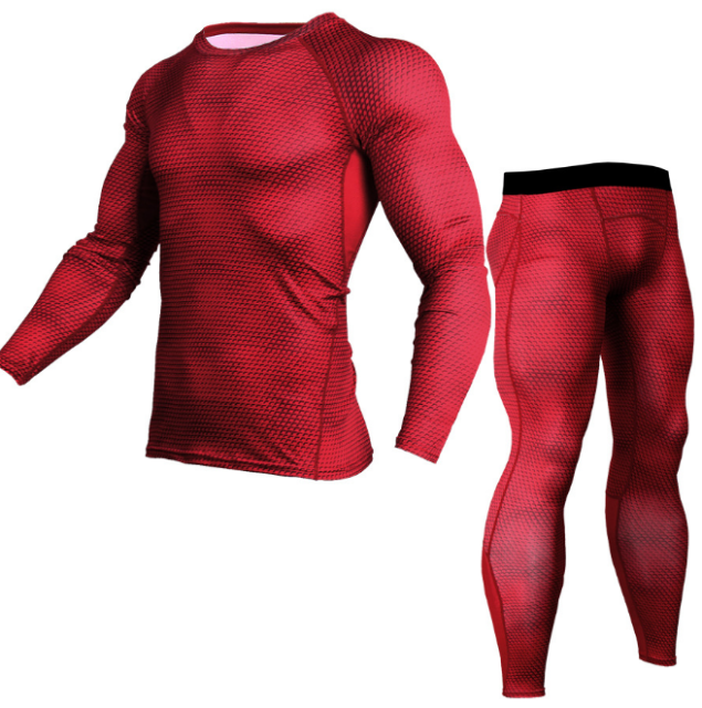 Men Snake Print Long Sleeve Quick Dry Compression T-Shirt and Tights Tops+Pants Sports Tracksuits