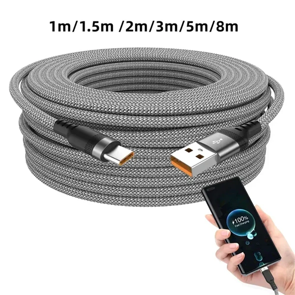 6A USB C To Type C Cable PD Fast Charger Cable Extension 1M 1.5M 2M 3M 5M 8M Knit Data Cord