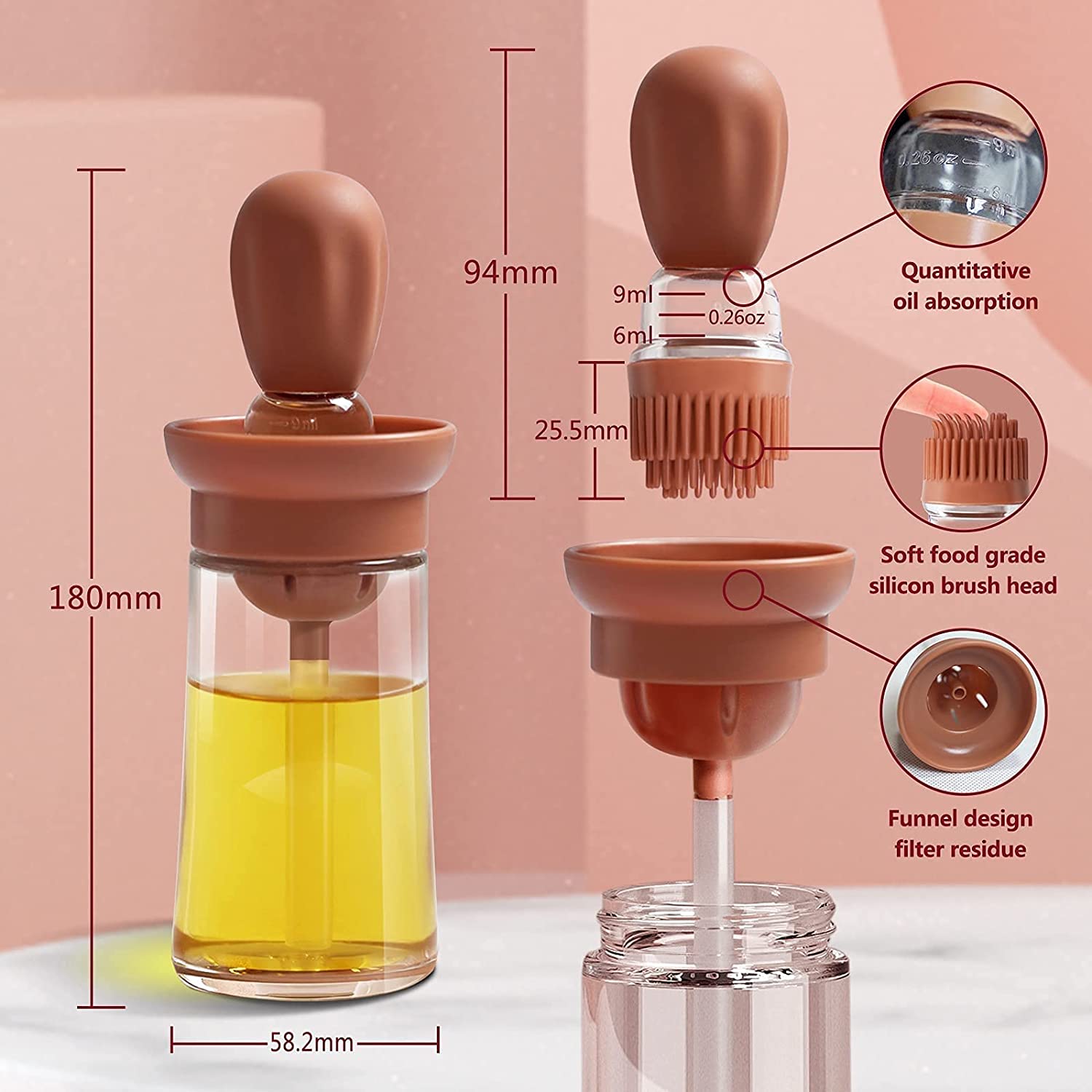 Oil Bottle And Brush 2 In 1, Silicone Dropper Measuring Oil Dispenser