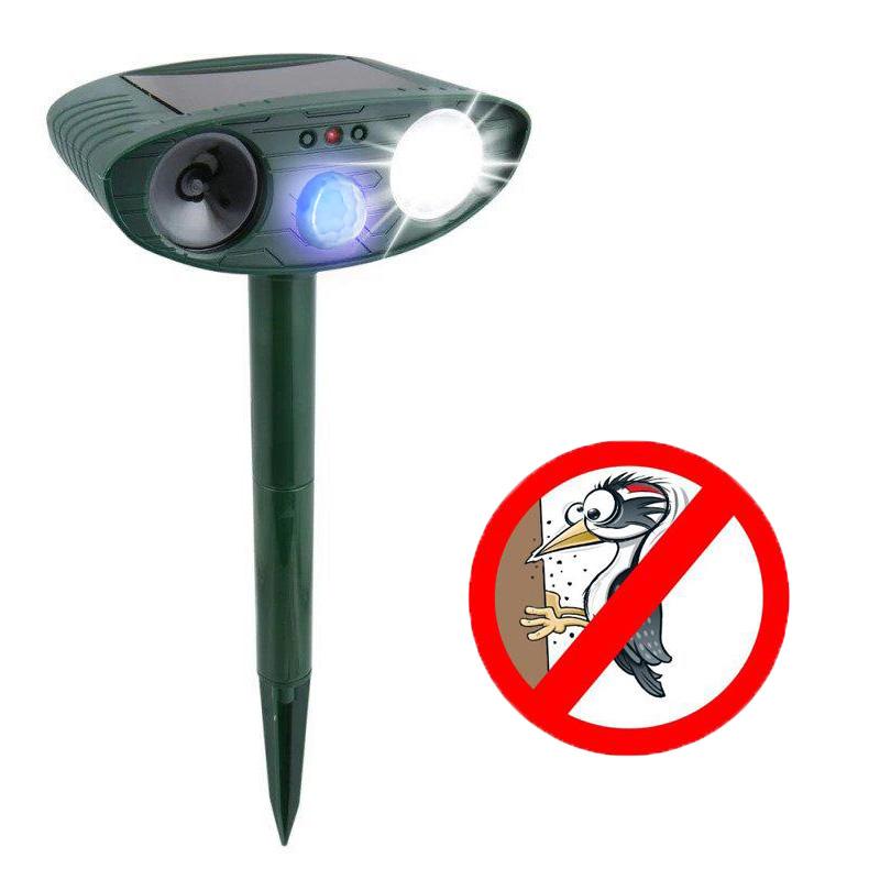 Woodpecker Outdoor Ultrasonic Repeller - Solar Powered Ultrasonic Animal & Pest Repellant - Get Rid of Woodpeckers in 48 Hours