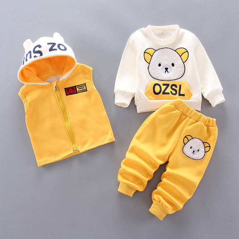 2024 New Children's Clothing Boys Girls Fleece Bear Three-piece Suit