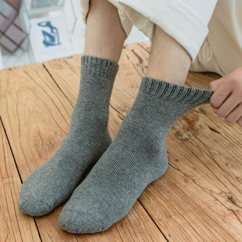 5 pairs men's and women's mid-tube thickened and velvet solid color wool socks