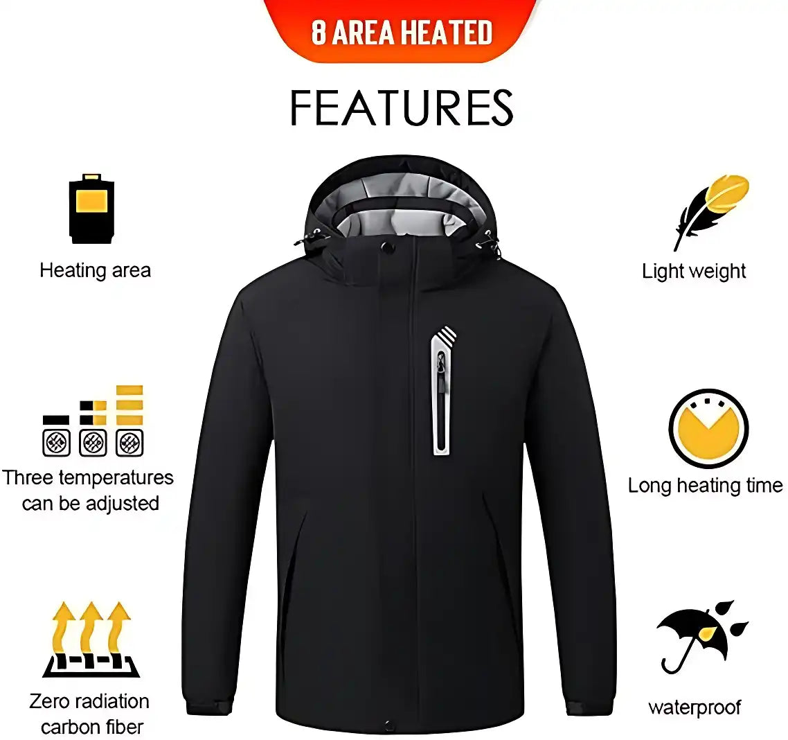 8-Zone Smart Heating Jacket Outdoor Ski Parka - USB-Powered & Weatherproof