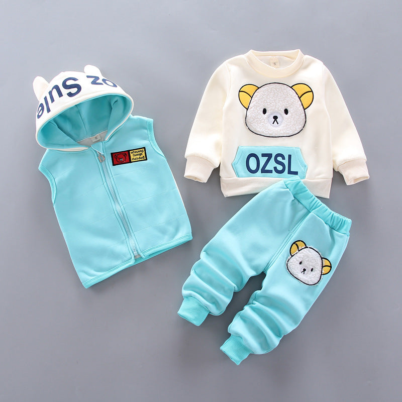 2024 New Children's Clothing Boys Girls Fleece Bear Three-piece Suit