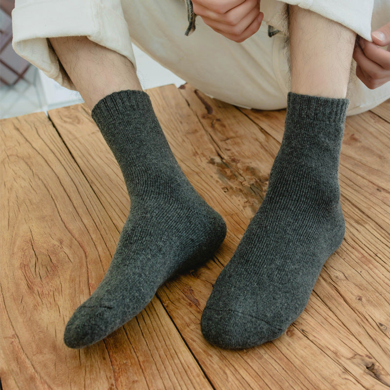 5 pairs men's and women's mid-tube thickened and velvet solid color wool socks