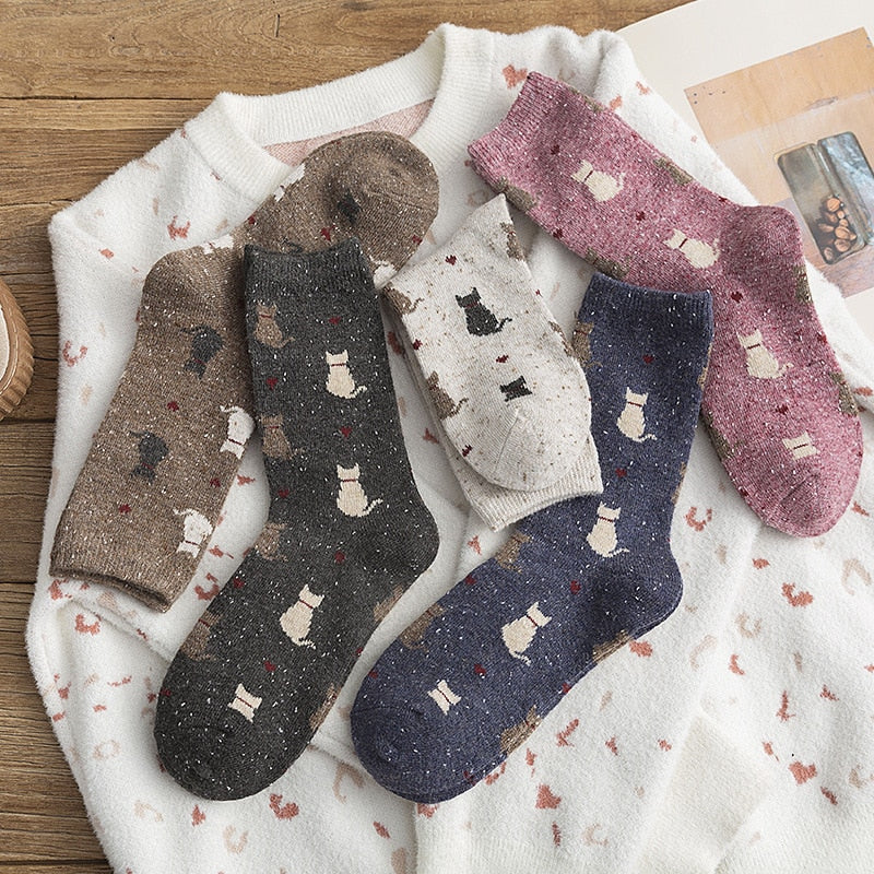 Autumn and Winter New Style Japanese Cute Socks Korean Cat Harajuku Socks Women Woool  Kawaii Thicken Cute Socks