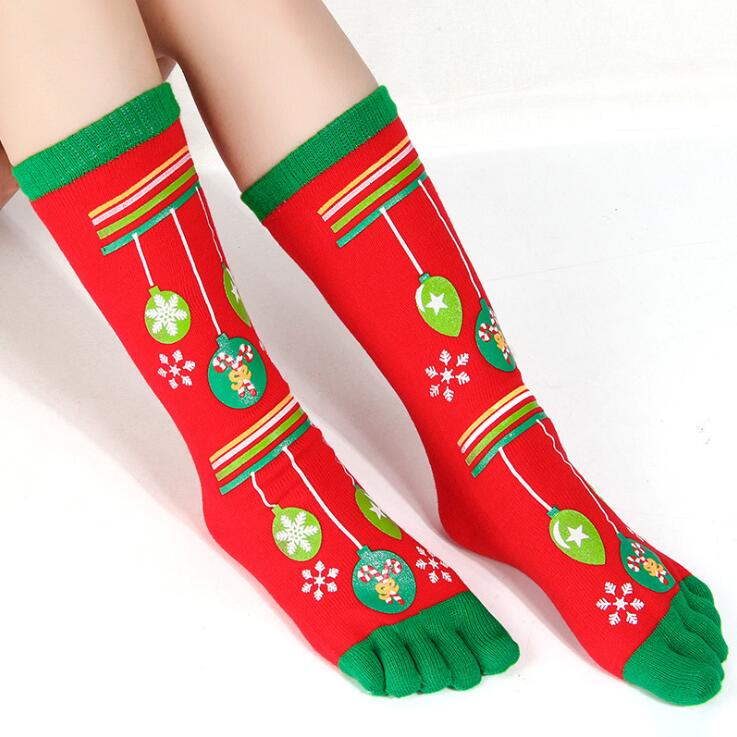 Five Toes Christmas Socks Winter Warm Stretchy Crew Socks（1/4/6 Pairs）