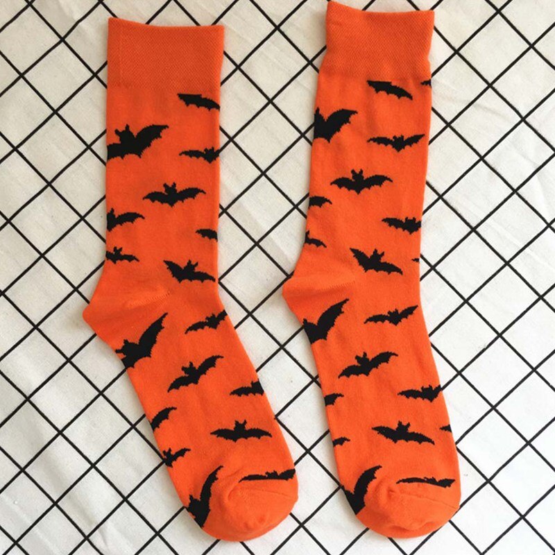 Bats Pumpkin Cartoon Socks Men Knee-High Socks Halloween Party Cosplay Cotton Crew Funny Socks Spring Autumn Men Casual Socks