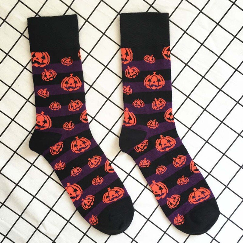 Bats Pumpkin Cartoon Socks Men Knee-High Socks Halloween Party Cosplay Cotton Crew Funny Socks Spring Autumn Men Casual Socks