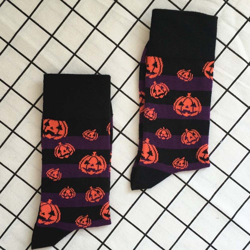 Bats Pumpkin Cartoon Socks Men Knee-High Socks Halloween Party Cosplay Cotton Crew Funny Socks Spring Autumn Men Casual Socks