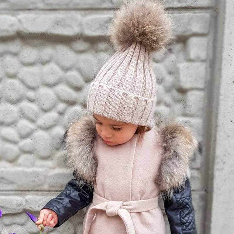 Fur Pom Beanie For Kids Girls & Boys
