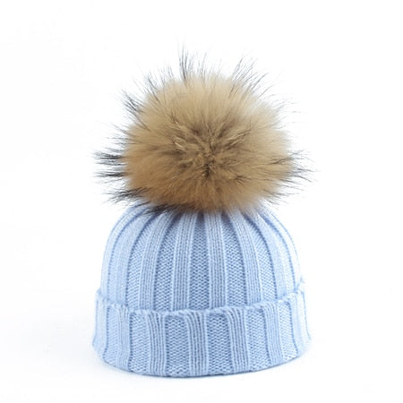 Fur Pom Beanie For Kids Girls & Boys