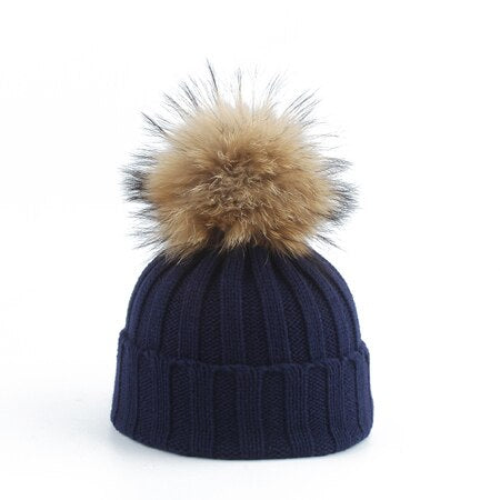 Fur Pom Beanie For Kids Girls & Boys