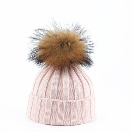 Fur Pom Beanie For Kids Girls & Boys