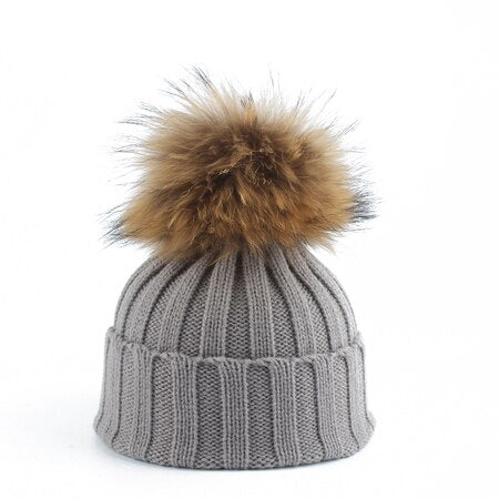Fur Pom Beanie For Kids Girls & Boys