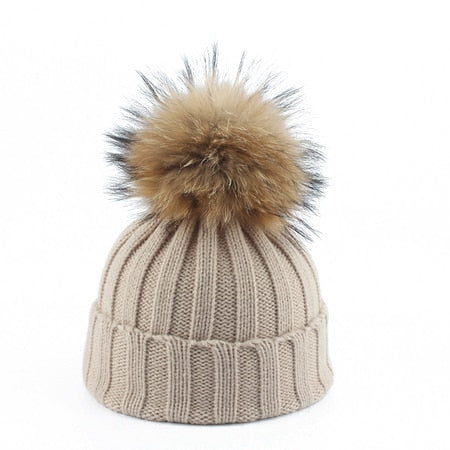 Fur Pom Beanie For Kids Girls & Boys