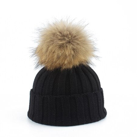 Fur Pom Beanie For Kids Girls & Boys