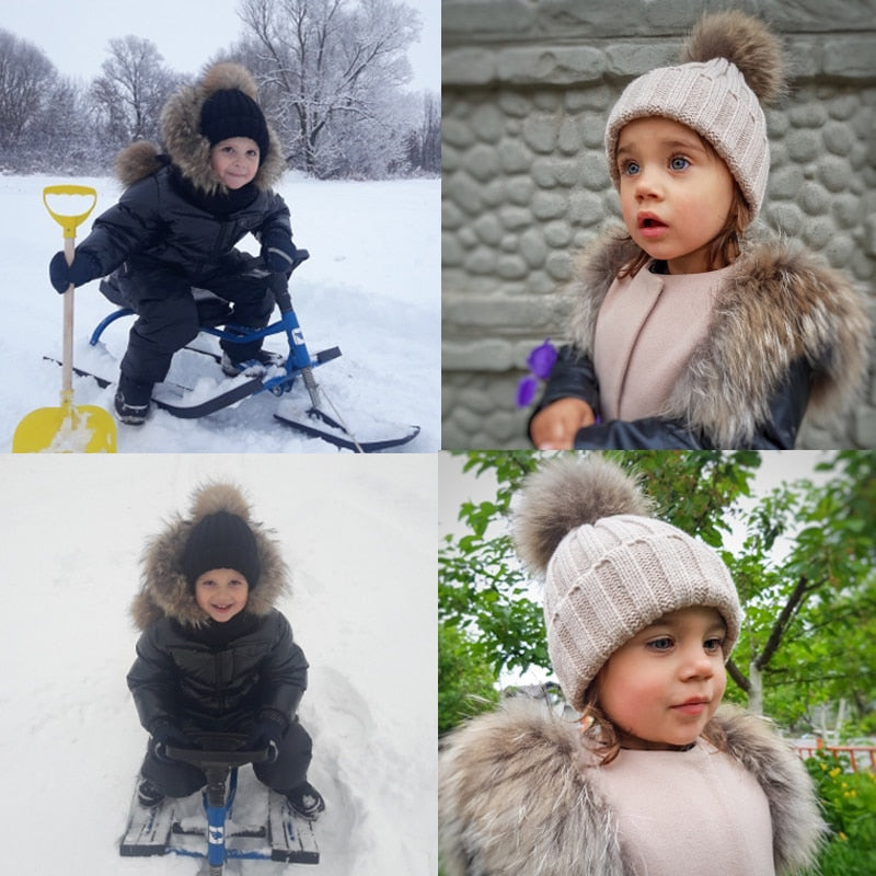 Fur Pom Beanie For Kids Girls & Boys