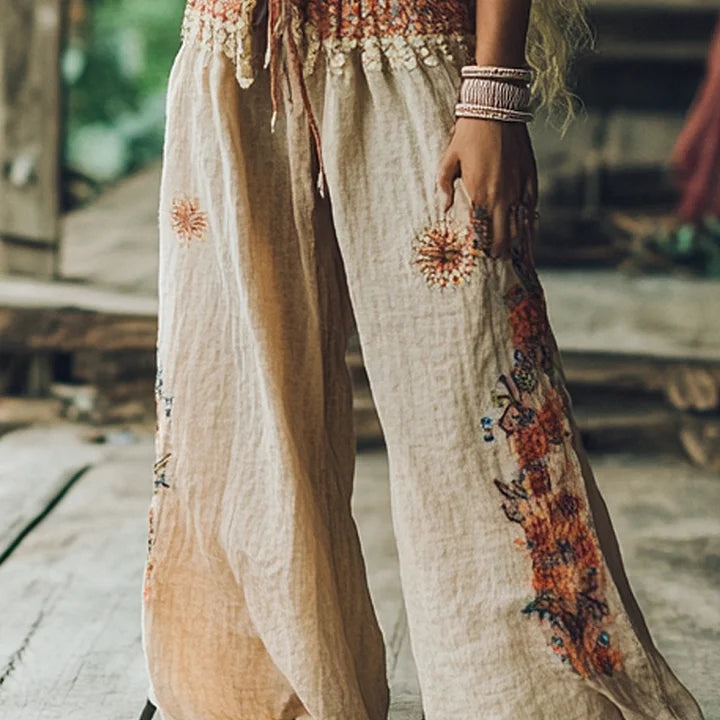 Bohemian Floral Print Holiday Casual Pants