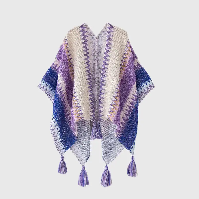 Bohemian Fringe Knit Cape Poncho Shawl Cardigan for Women