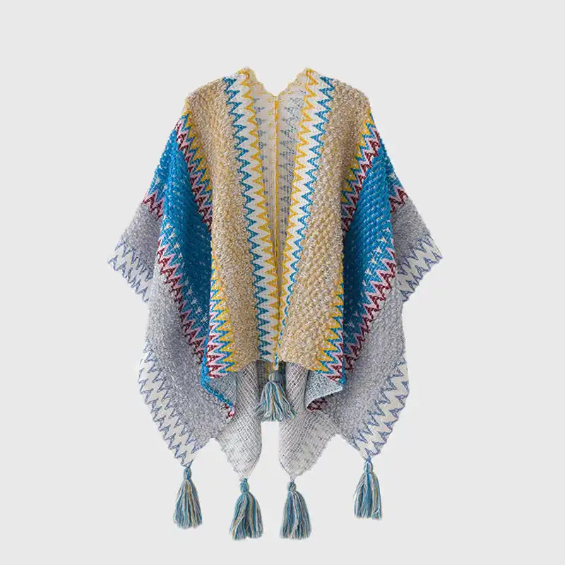 Bohemian Fringe Knit Cape Poncho Shawl Cardigan for Women