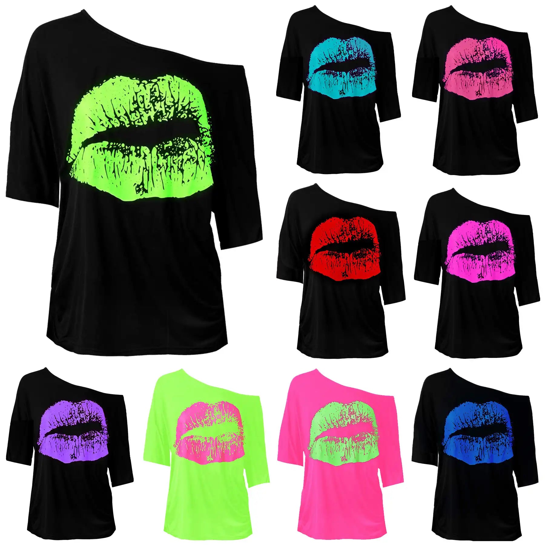 Bold Lips Print Tee - Vintage Women's Casual T-Shirt