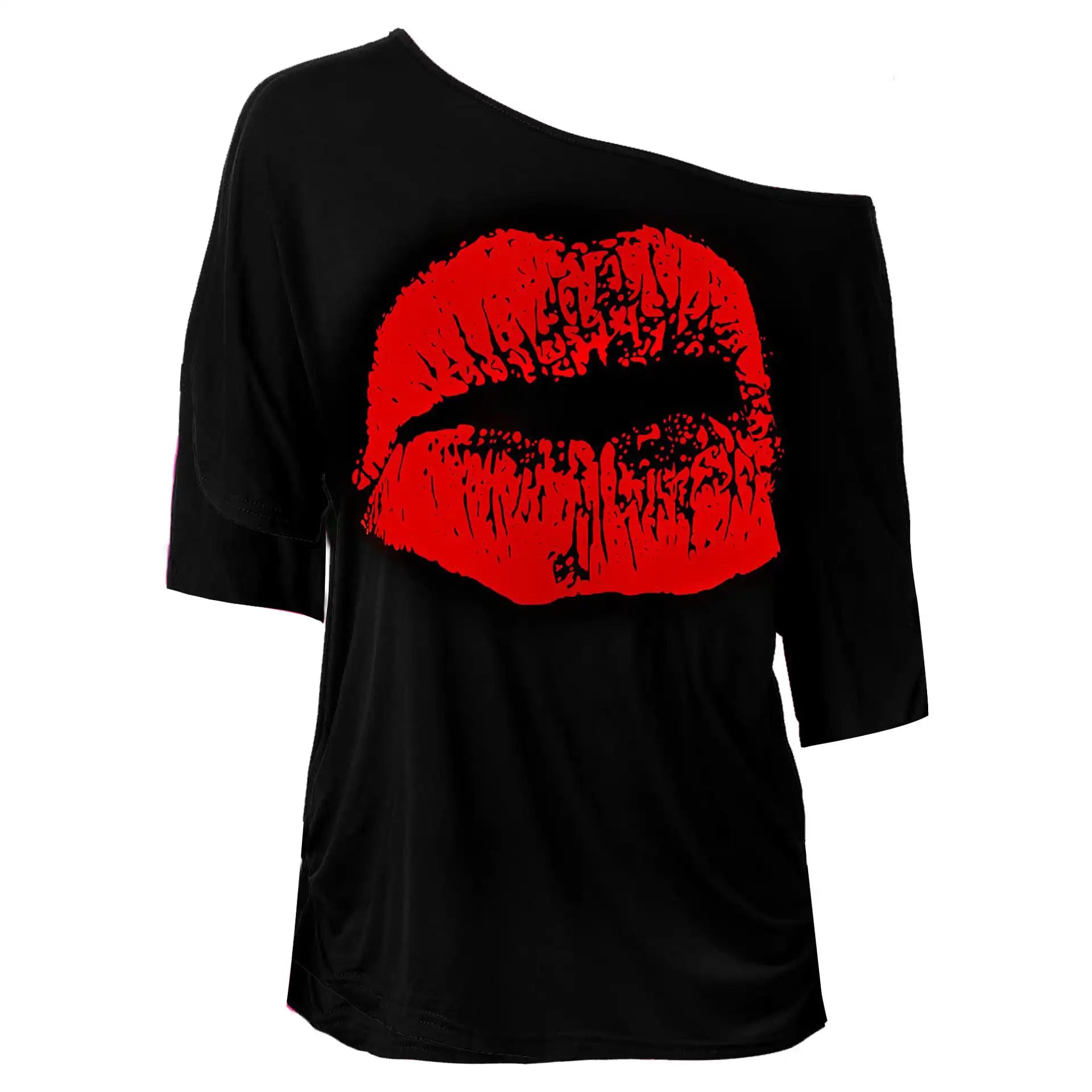 Bold Lips Print Tee - Vintage Women's Casual T-Shirt