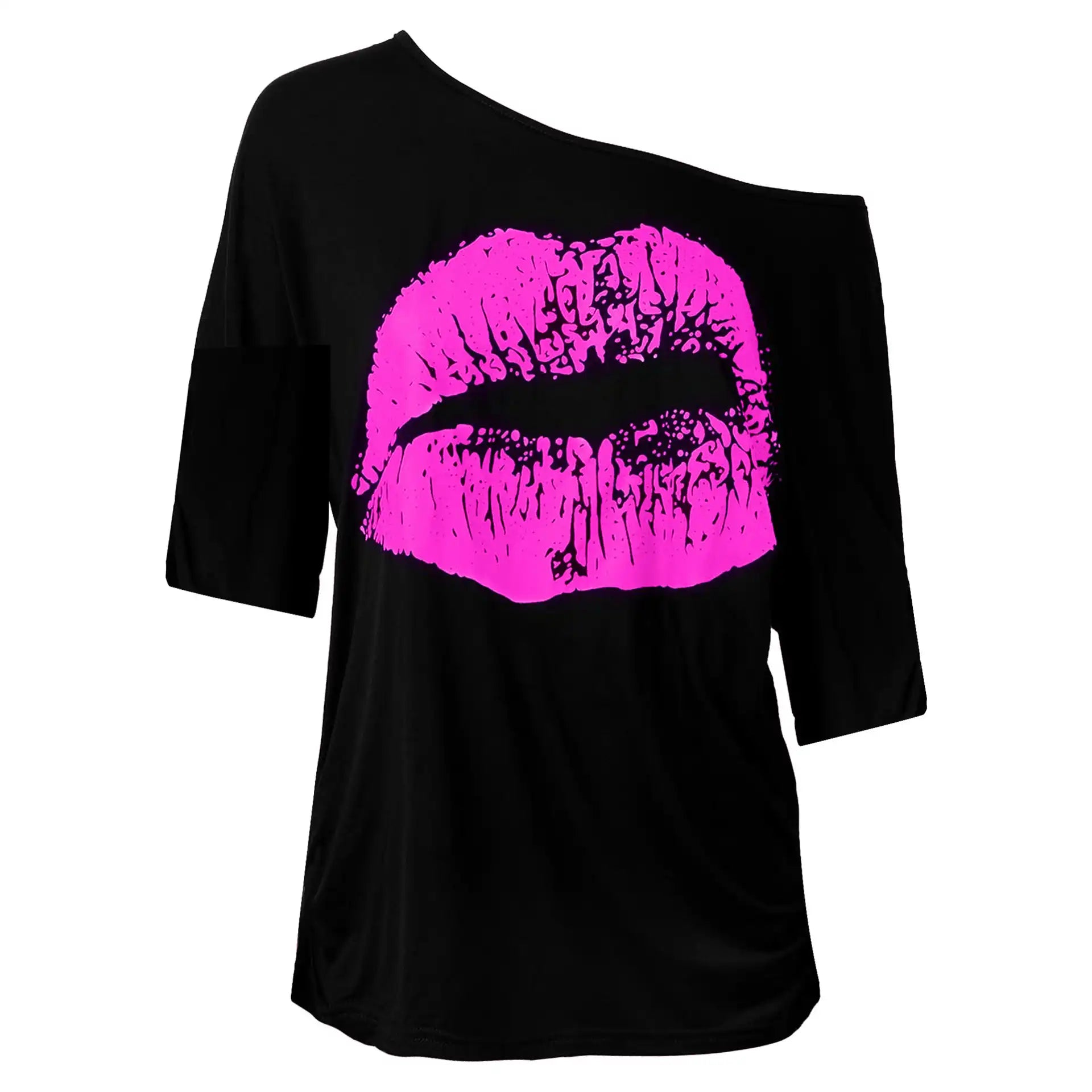 Bold Lips Print Tee - Vintage Women's Casual T-Shirt