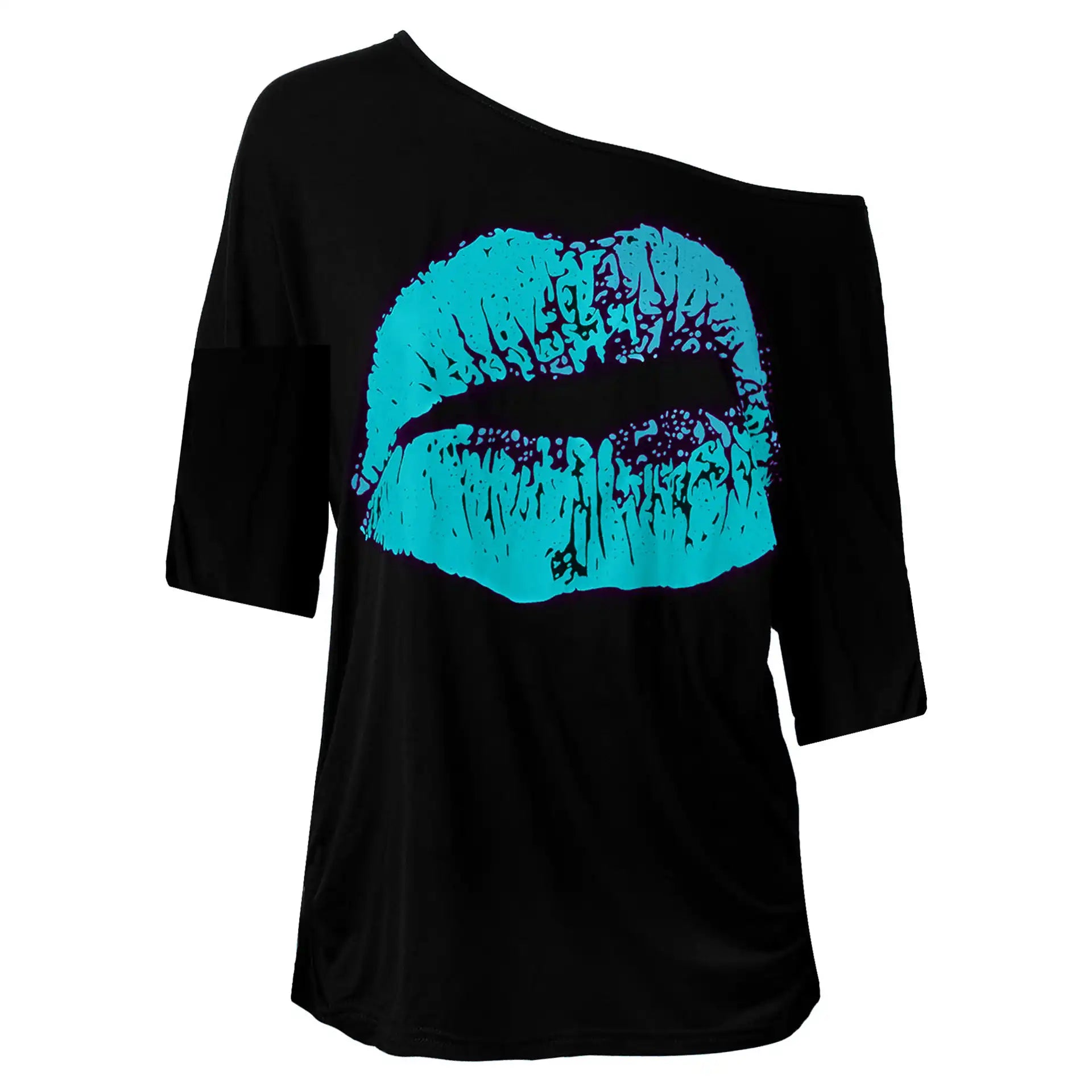 Bold Lips Print Tee - Vintage Women's Casual T-Shirt