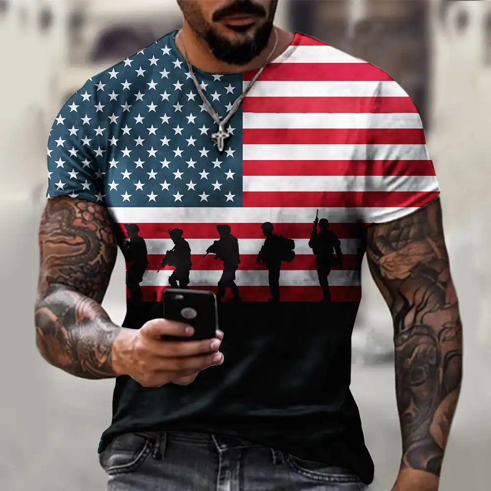 Breathable Men's 3D Printed Patriotic Tee - Summer T-Shirt
