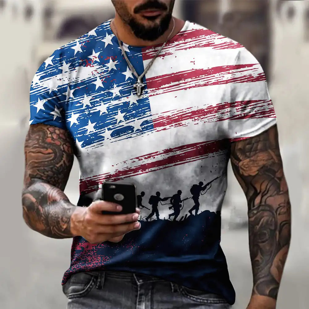 Breathable Men's 3D Printed Patriotic Tee - Summer T-Shirt