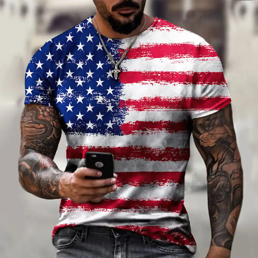 Breathable Men's 3D Printed Patriotic Tee - Summer T-Shirt