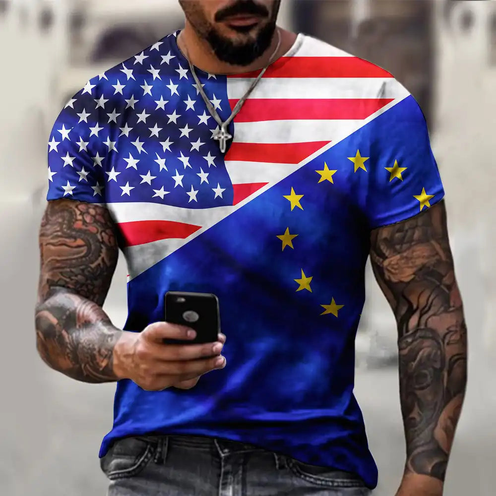 Breathable Men's 3D Printed Patriotic Tee - Summer T-Shirt