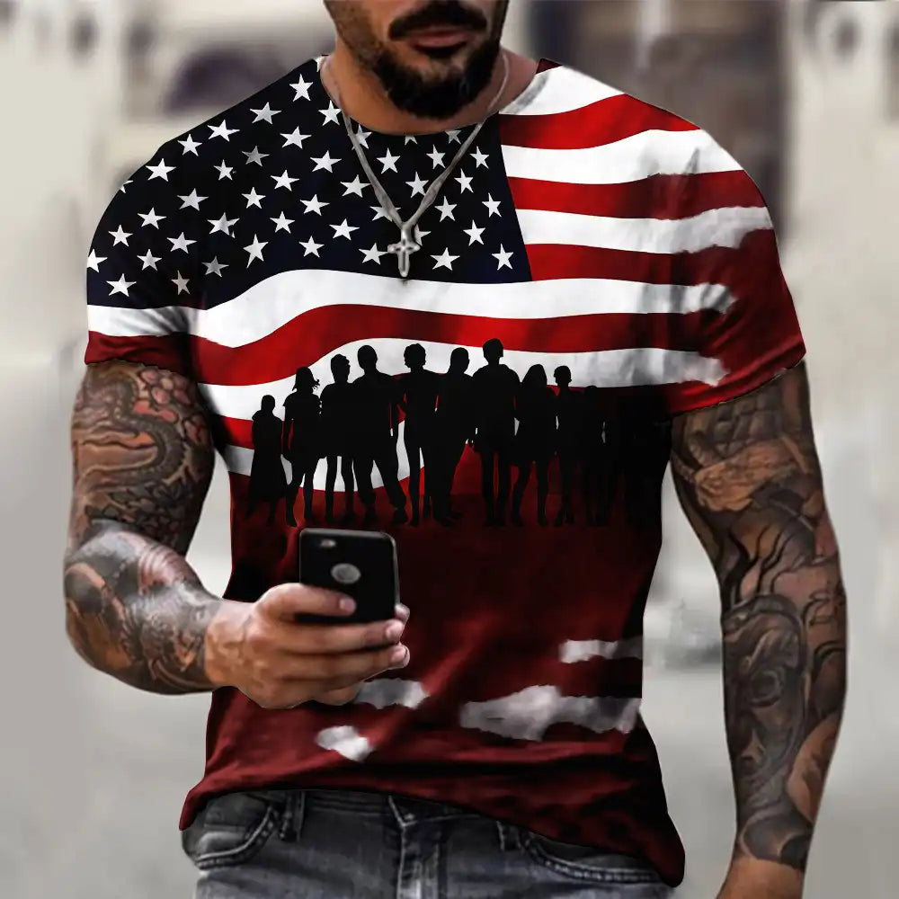 Breathable Men's 3D Printed Patriotic Tee - Summer T-Shirt